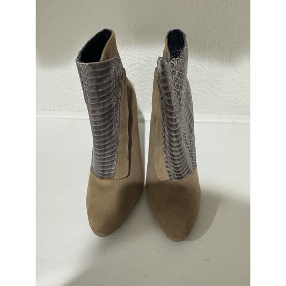 Suede Snakeskin Panel Pointed Toe Stiletto Ankle Boots - Picture 2 of 7